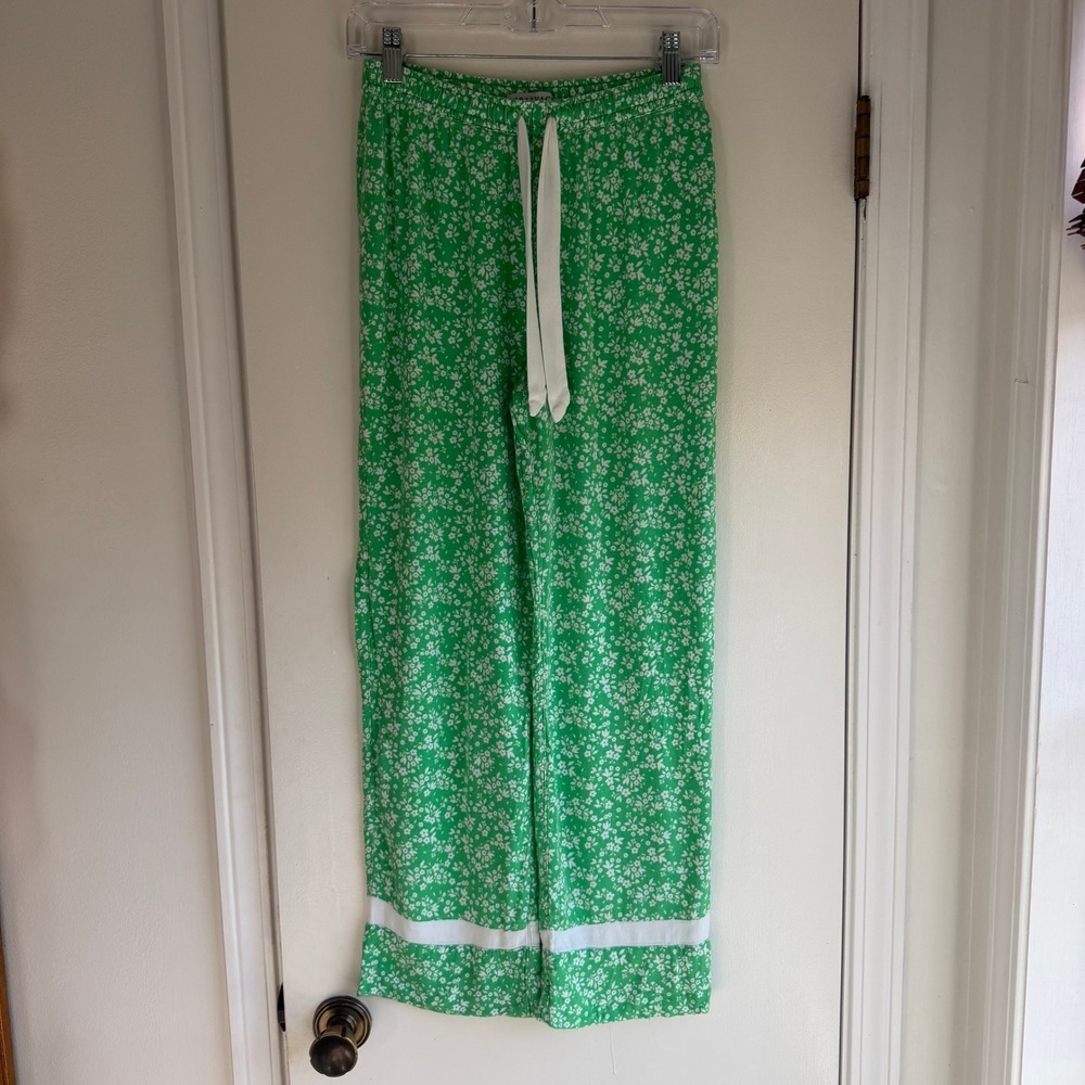 PJ Salvage Green Floral Wide Leg Pajama Pants XS Drawstring Lounge Sleepwear